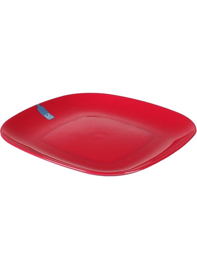 Premium Melamine Square Dinner & Serving Plate with Rounded Edges - Break-Resistant and Scratch-Proof Food Platter (Vibrant Glossy Red) - Image 2