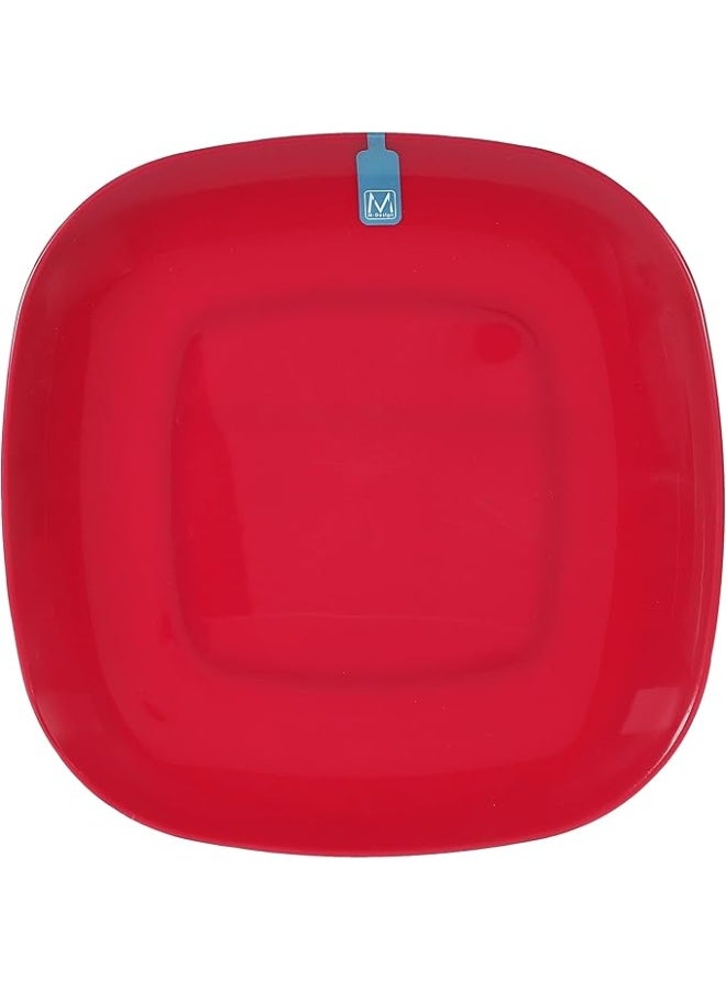 Premium Melamine Square Dinner & Serving Plate with Rounded Edges - Break-Resistant and Scratch-Proof Food Platter (Vibrant Glossy Red) - Image 1