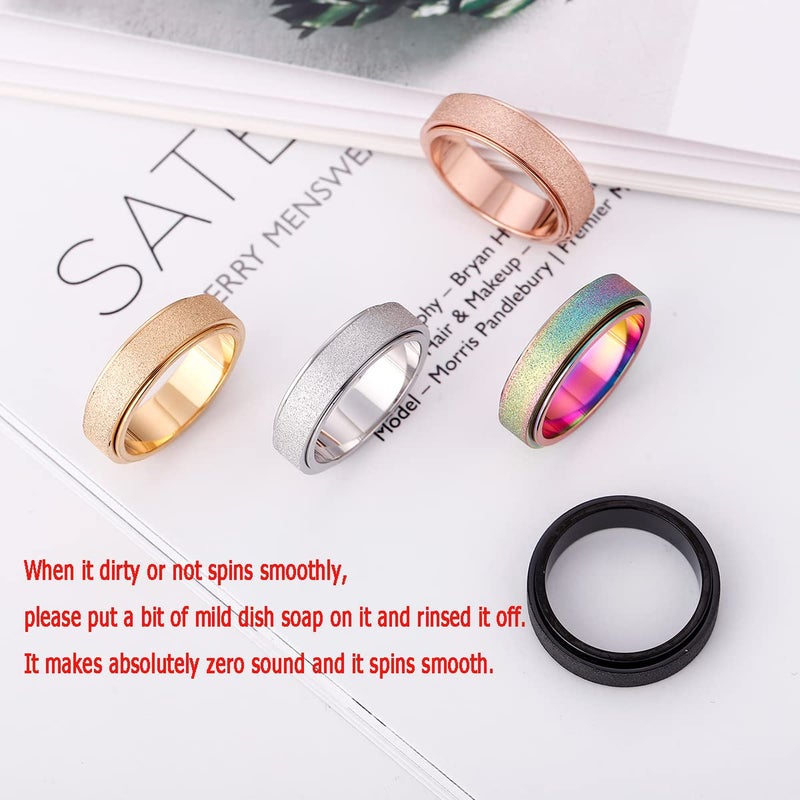OreilleStar Titanium Stainless Steel Fidget Spinner Anxiety Ring for Women Men Black Size 7 Width 6MM Sand Blasted Finish - Image 4