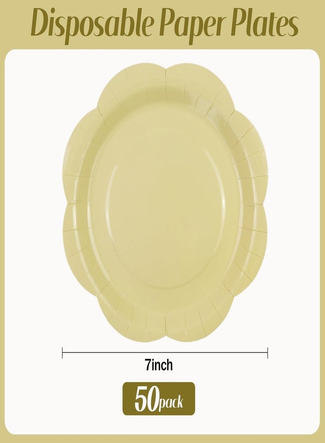 KFJBPB 50 Pack Yellow Paper Plates 7 Inch, Disposable Scalloped Plates Cake Dessert Plate for Summer Dinner Baby Shower Wedding Bridal Shower Birthday Party Supplies (Yellow, 7 inch) - Image 2