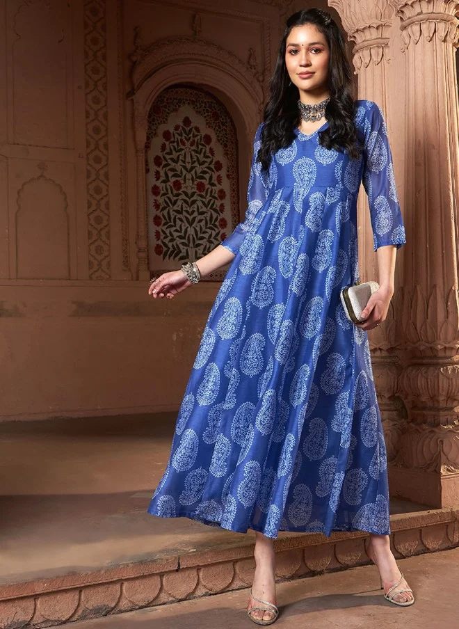 SASSAFRAS Chanderi Silk Anarkali Kurta for Women