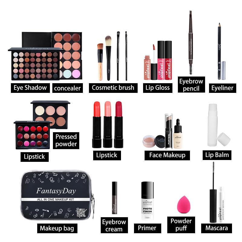 FantasyDay All in One Makeup Kit for Women Full Kit Girls Makeup Gift Sets Xmas Essential Bundle Include Eyeshadow Palette Lipstick Blush Concealer Eyeliner Mascara Foundation Brush Eyebrow Pencil - Image 3