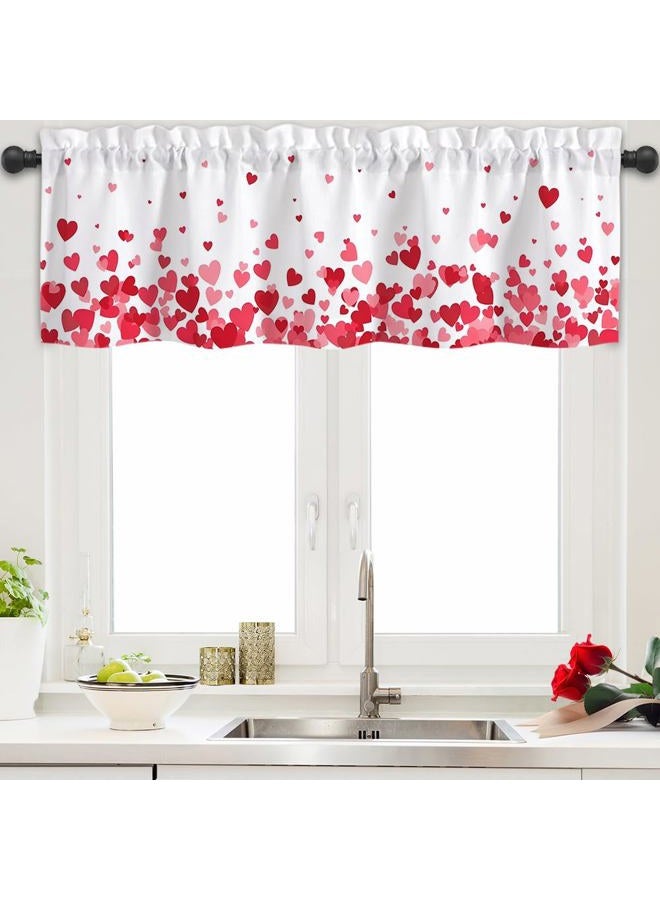 Finphoon Valentine Curtain Valance for Window, Love Heart Window Valances, Rod Pocket Washable Valentine's Day Valances Curtain for Valentines Living Room Bedroom Decorations, 54x18 Inch - Image 1