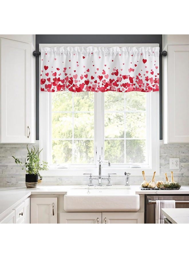 Finphoon Valentine Curtain Valance for Window, Love Heart Window Valances, Rod Pocket Washable Valentine's Day Valances Curtain for Valentines Living Room Bedroom Decorations, 54x18 Inch - Image 2