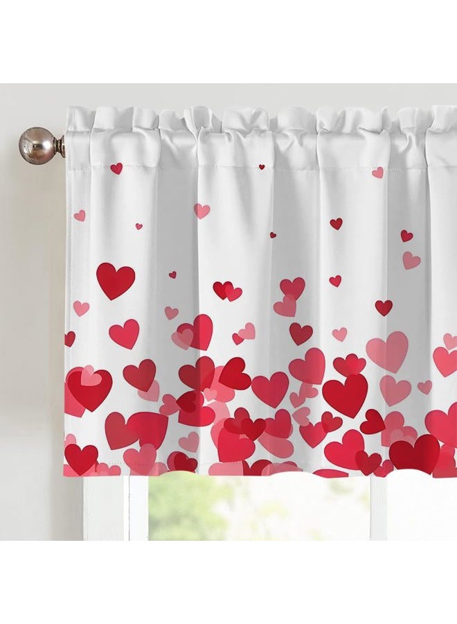 Finphoon Valentine Curtain Valance for Window, Love Heart Window Valances, Rod Pocket Washable Valentine's Day Valances Curtain for Valentines Living Room Bedroom Decorations, 54x18 Inch - Image 3