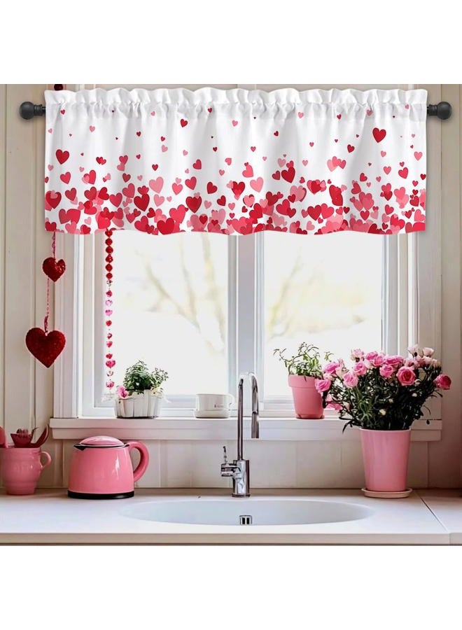 Finphoon Valentine Curtain Valance for Window, Love Heart Window Valances, Rod Pocket Washable Valentine's Day Valances Curtain for Valentines Living Room Bedroom Decorations, 54x18 Inch - Image 5
