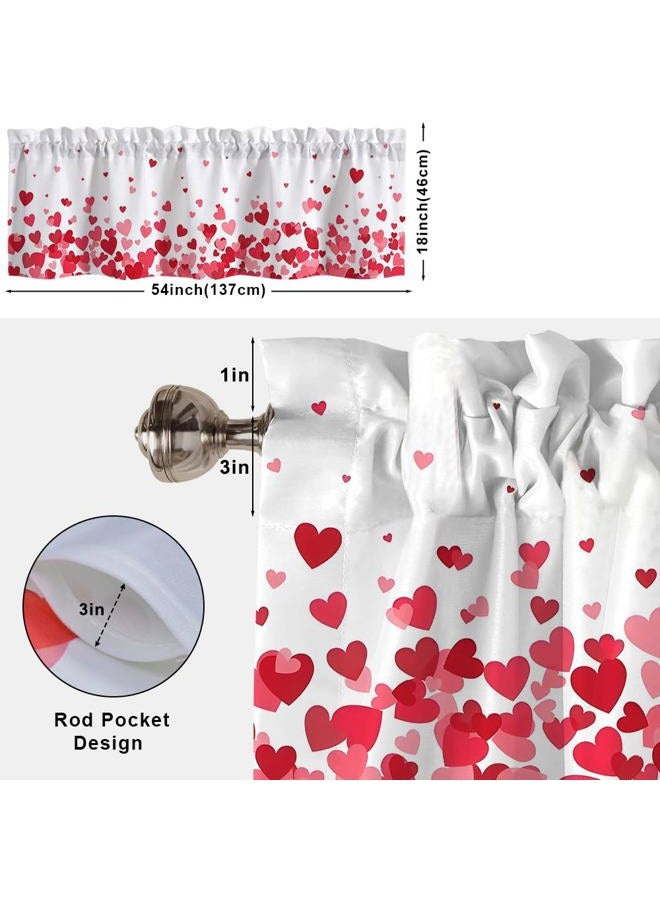 Finphoon Valentine Curtain Valance for Window, Love Heart Window Valances, Rod Pocket Washable Valentine's Day Valances Curtain for Valentines Living Room Bedroom Decorations, 54x18 Inch - Image 4