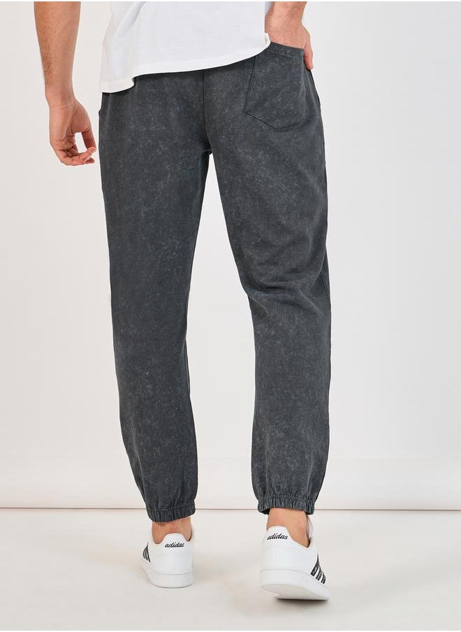 Styli Slim Fit Washed Joggers with Tonal Embroidery Detail  - Image 4