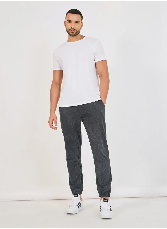 Styli Slim Fit Washed Joggers with Tonal Embroidery Detail