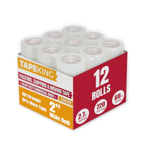 Tape King شريط كينغ® الشفاف للتغليف (12 لفة) | 60 ياردة لكل لفة شريط تغليف ثقيل 2.7 مل لاصق قوي لنقل الصناديق، شحن الكرتون، الاستخدام المكتبي، التخزين والتغليف - Image 1