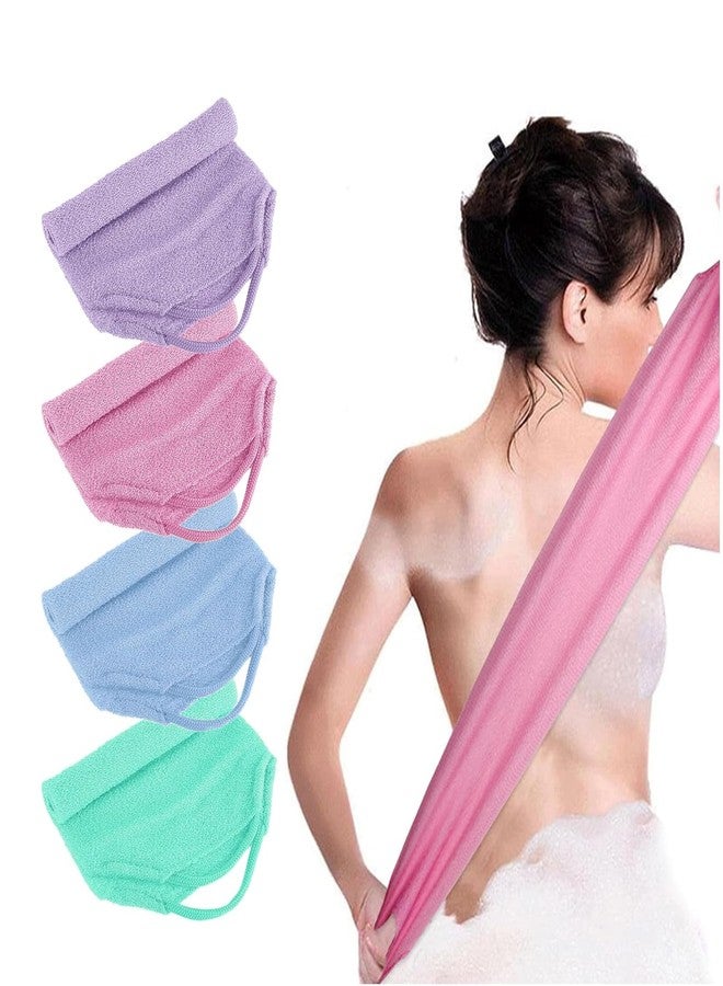 erioctry 4PCS Exfoliating Back Scrubber with Handle Stretchable Body Scrub Towel for Shower Back Washer Cleanse and Massage Skin Long Pull Strap Back Scrubber - Image 1
