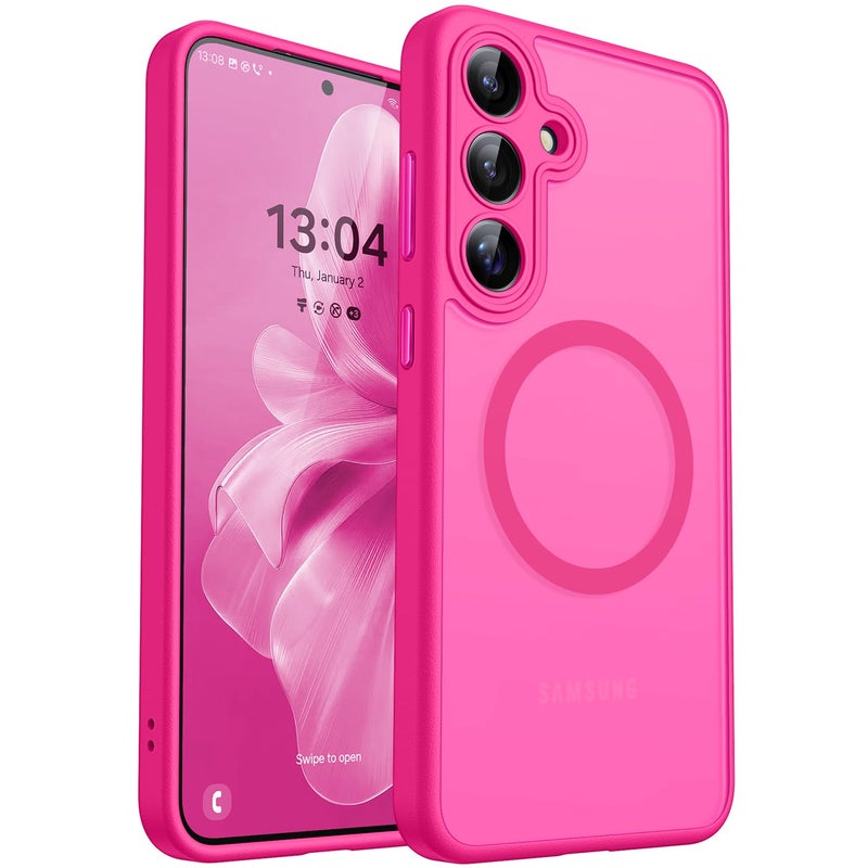 CANSHN Designed for Samsung Galaxy S25 Case (2025) [Full Camera Protection] [Compatible with Magsafe] Translucent Matte Back Protective Phone Cover, Hot Pink - Image 1