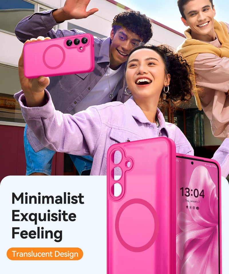 CANSHN Designed for Samsung Galaxy S25 Case (2025) [Full Camera Protection] [Compatible with Magsafe] Translucent Matte Back Protective Phone Cover, Hot Pink - Image 4