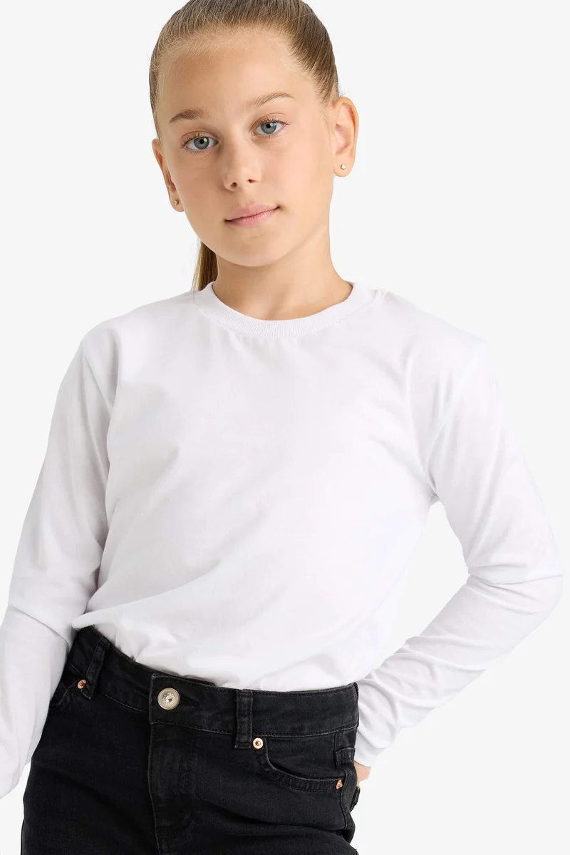 ديفاكتو Girl Regular Fit Crew Neck Long Sleeve T-Shirt