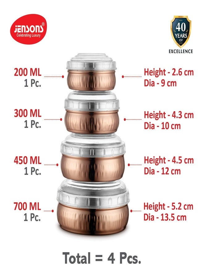 Jensons Stainless Steel Copper Colored 4Pcs Belly Shape Storage Set with Break Resistant Polycarbonate Lids with HAMMERING - Image 3