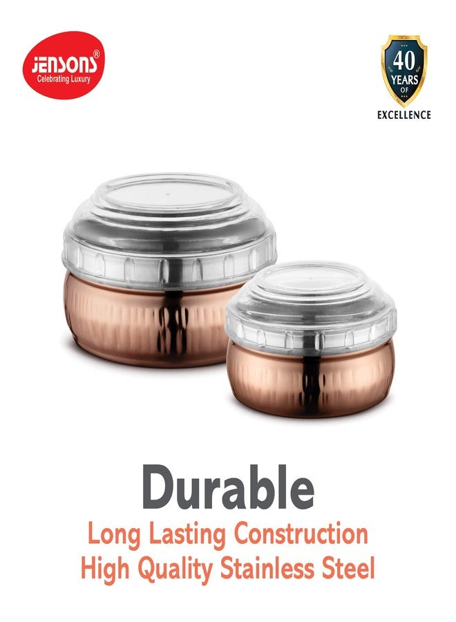 Jensons Stainless Steel Copper Colored 4Pcs Belly Shape Storage Set with Break Resistant Polycarbonate Lids with HAMMERING - Image 4
