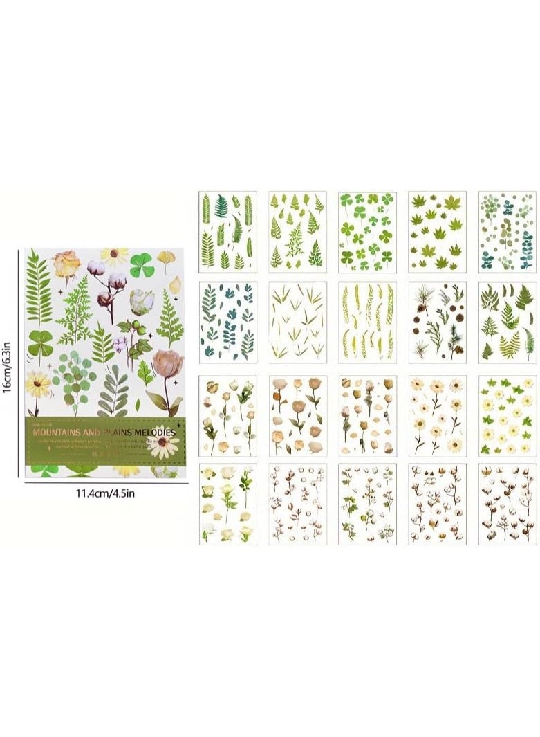 400PCS Plants Floral Scrapbook Stickers Kit Vintage Fern Flowers Green Transparent Waterproof Stickers Book for Scrapbooking Supplies Aesthetic Junk Journal Journaling Craft 20-Page - Image 5
