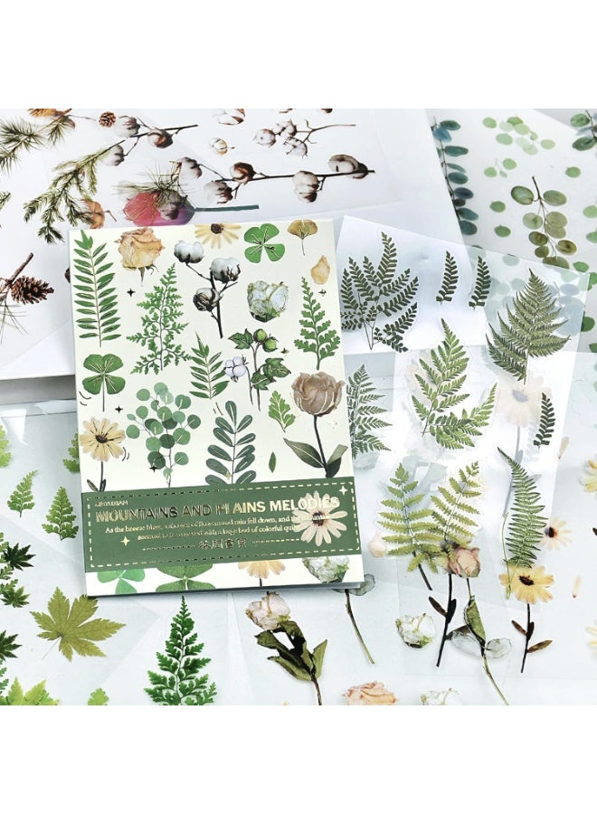 400PCS Plants Floral Scrapbook Stickers Kit Vintage Fern Flowers Green Transparent Waterproof Stickers Book for Scrapbooking Supplies Aesthetic Junk Journal Journaling Craft 20-Page - Image 1