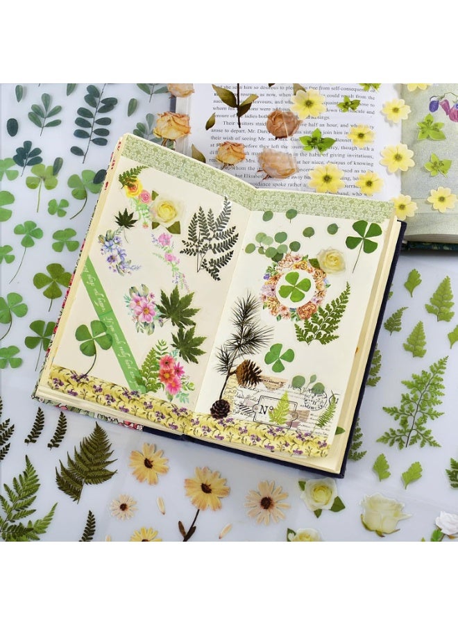 400PCS Plants Floral Scrapbook Stickers Kit Vintage Fern Flowers Green Transparent Waterproof Stickers Book for Scrapbooking Supplies Aesthetic Junk Journal Journaling Craft 20-Page - Image 3