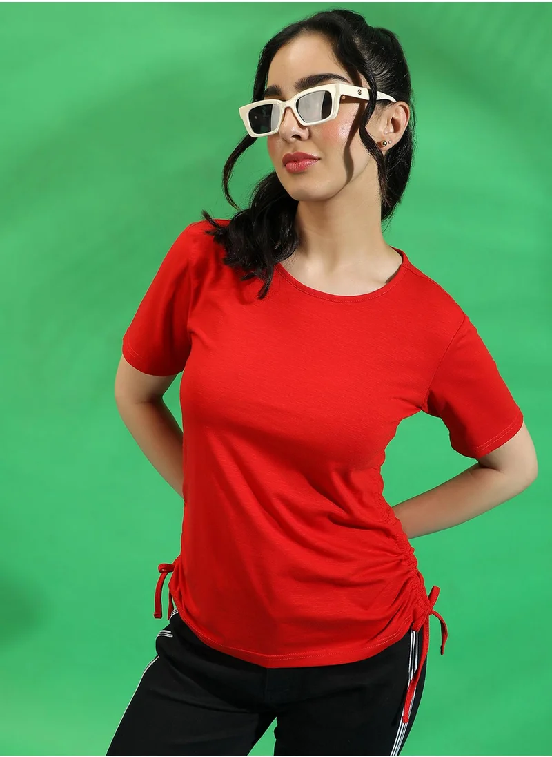 Campus Sutra Women's Solid Red Regular Fit Top