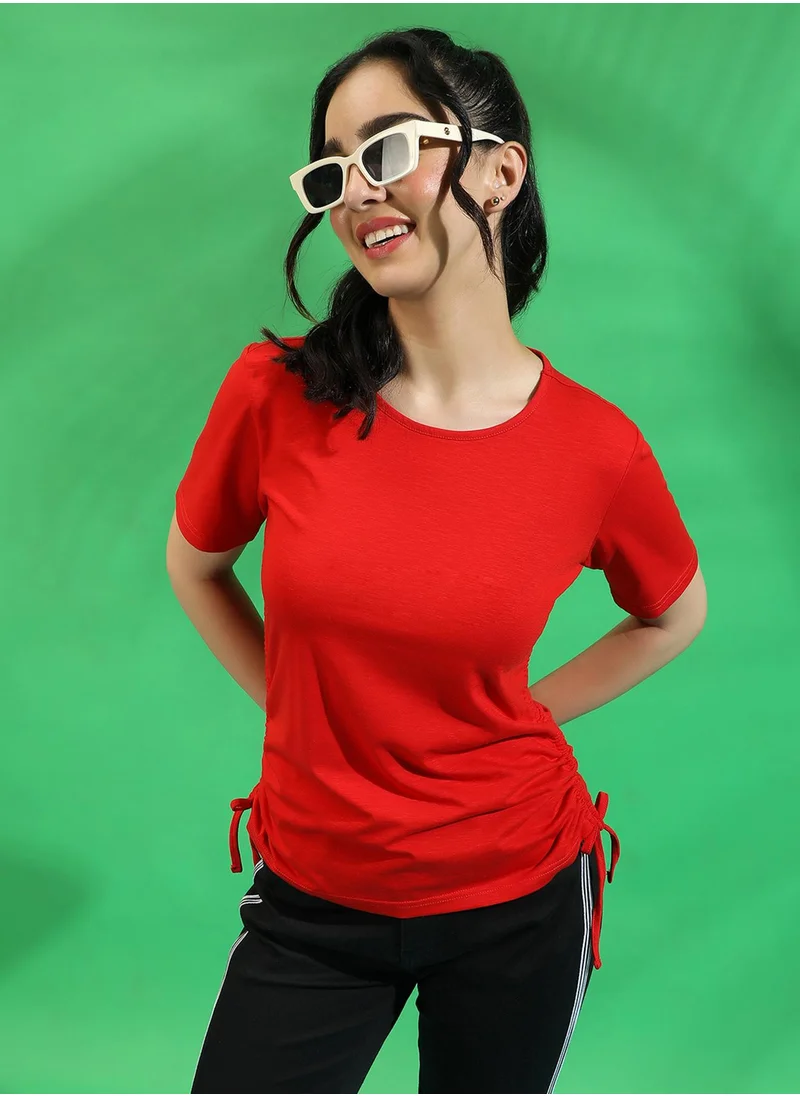 Campus Sutra Women's Solid Red Regular Fit Top