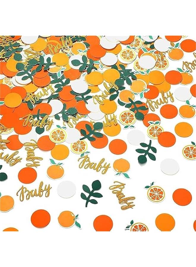 HOOKOR 400 Pcs Little Cutie Baby Shower Confetti Decoration Orange Baby Shower Confetti with Eucalyptus and Gold Baby Confetti Tangerine Table Scatter Confetti for Gender Reveal Decor (orange + white) - Image 1