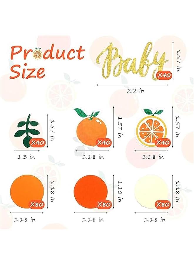 HOOKOR 400 Pcs Little Cutie Baby Shower Confetti Decoration Orange Baby Shower Confetti with Eucalyptus and Gold Baby Confetti Tangerine Table Scatter Confetti for Gender Reveal Decor (orange + white) - Image 2
