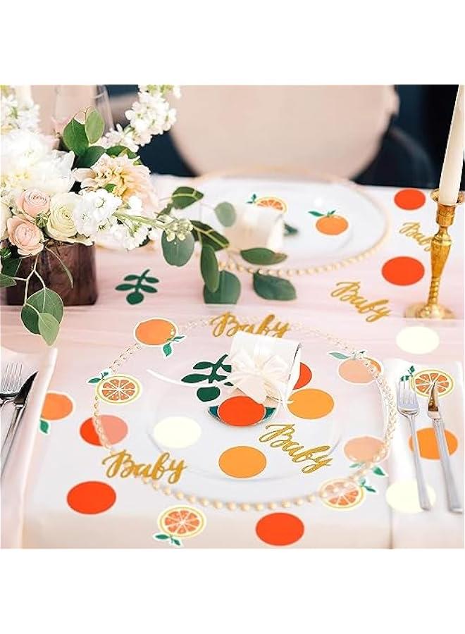 HOOKOR 400 Pcs Little Cutie Baby Shower Confetti Decoration Orange Baby Shower Confetti with Eucalyptus and Gold Baby Confetti Tangerine Table Scatter Confetti for Gender Reveal Decor (orange + white) - Image 3