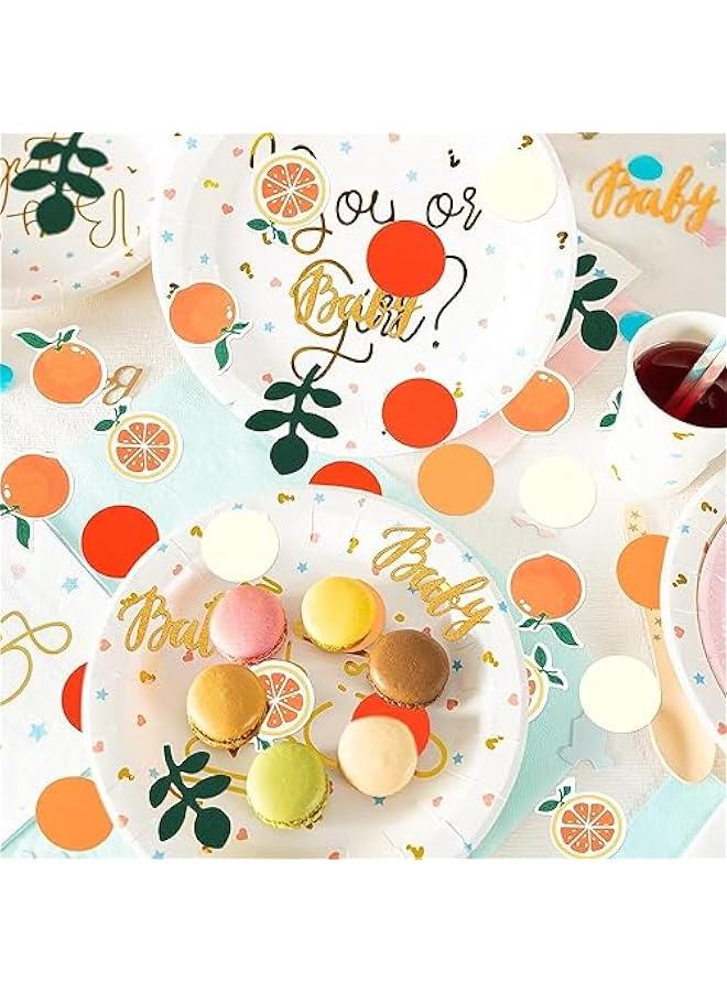 HOOKOR 400 Pcs Little Cutie Baby Shower Confetti Decoration Orange Baby Shower Confetti with Eucalyptus and Gold Baby Confetti Tangerine Table Scatter Confetti for Gender Reveal Decor (orange + white) - Image 5