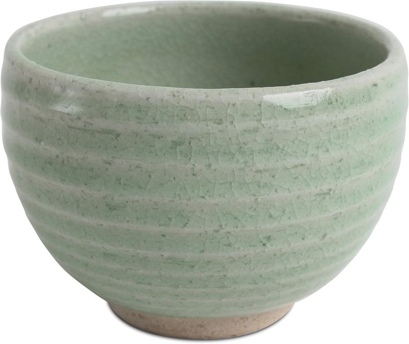 Mino ware Japanese Pottery Large Bowl Mint Green Stripe Crackled MatchaRice made in Japan Japan Import MSB010 - Image 1