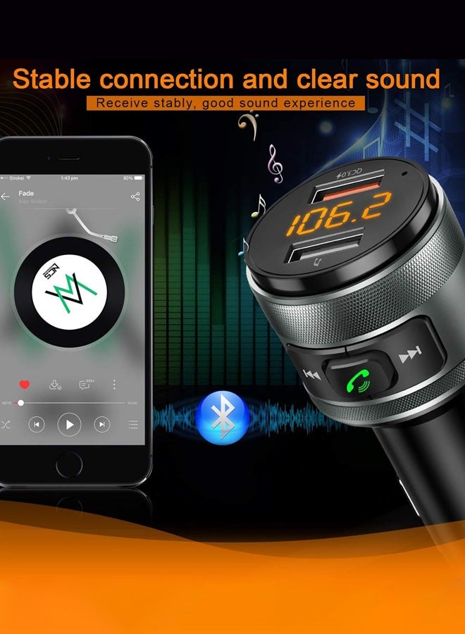 Joshberg Car Charge,Bluetooth 5.3 FM Transmitter for Car, 3.0 Wireless Bluetooth FM Radio Adapter Music Player FM Transmitter/Car Kit with Hands-Free Calling and 2 USB Ports Charger Support USB Drive - Image 2
