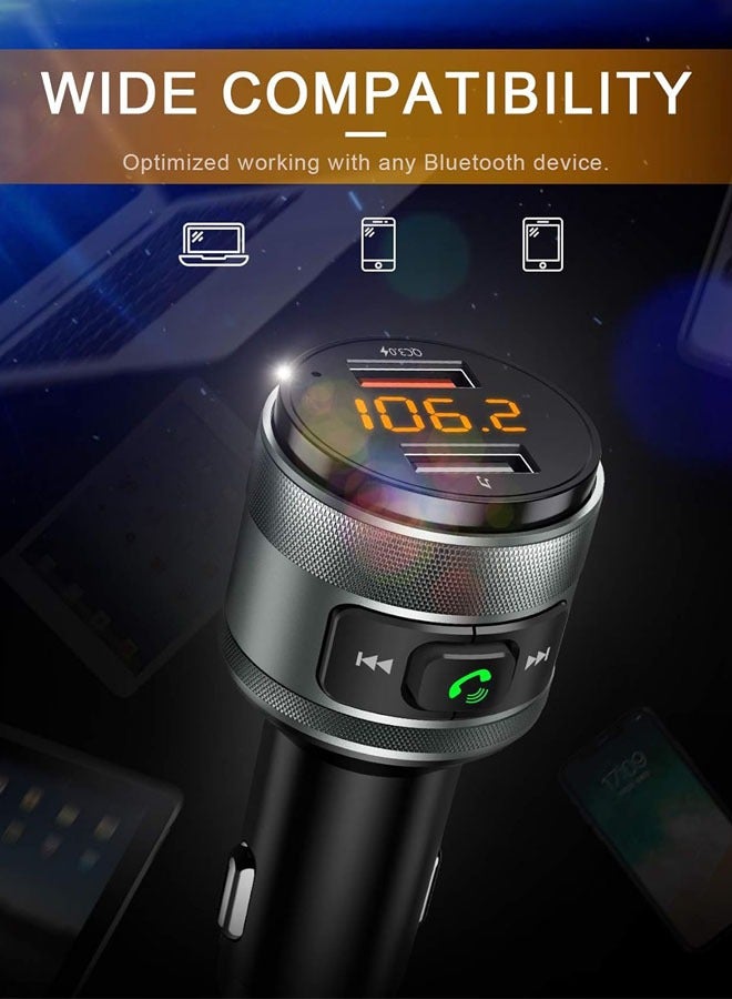 Joshberg Car Charge,Bluetooth 5.3 FM Transmitter for Car, 3.0 Wireless Bluetooth FM Radio Adapter Music Player FM Transmitter/Car Kit with Hands-Free Calling and 2 USB Ports Charger Support USB Drive - Image 3