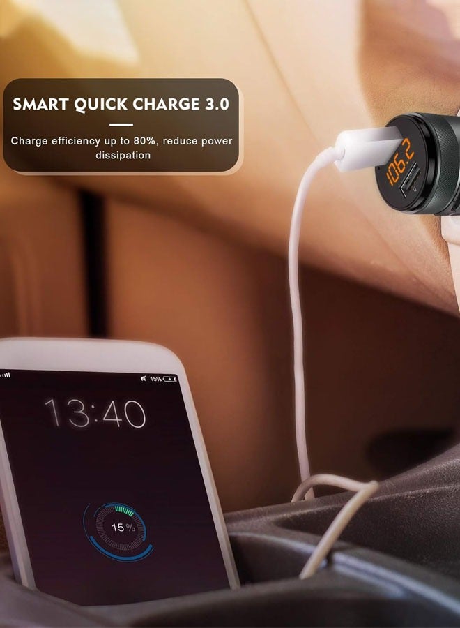 Joshberg Car Charge,Bluetooth 5.3 FM Transmitter for Car, 3.0 Wireless Bluetooth FM Radio Adapter Music Player FM Transmitter/Car Kit with Hands-Free Calling and 2 USB Ports Charger Support USB Drive - Image 4