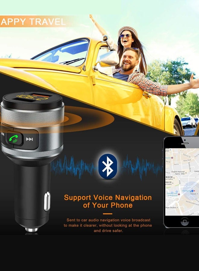 Joshberg Car Charge,Bluetooth 5.3 FM Transmitter for Car, 3.0 Wireless Bluetooth FM Radio Adapter Music Player FM Transmitter/Car Kit with Hands-Free Calling and 2 USB Ports Charger Support USB Drive - Image 5