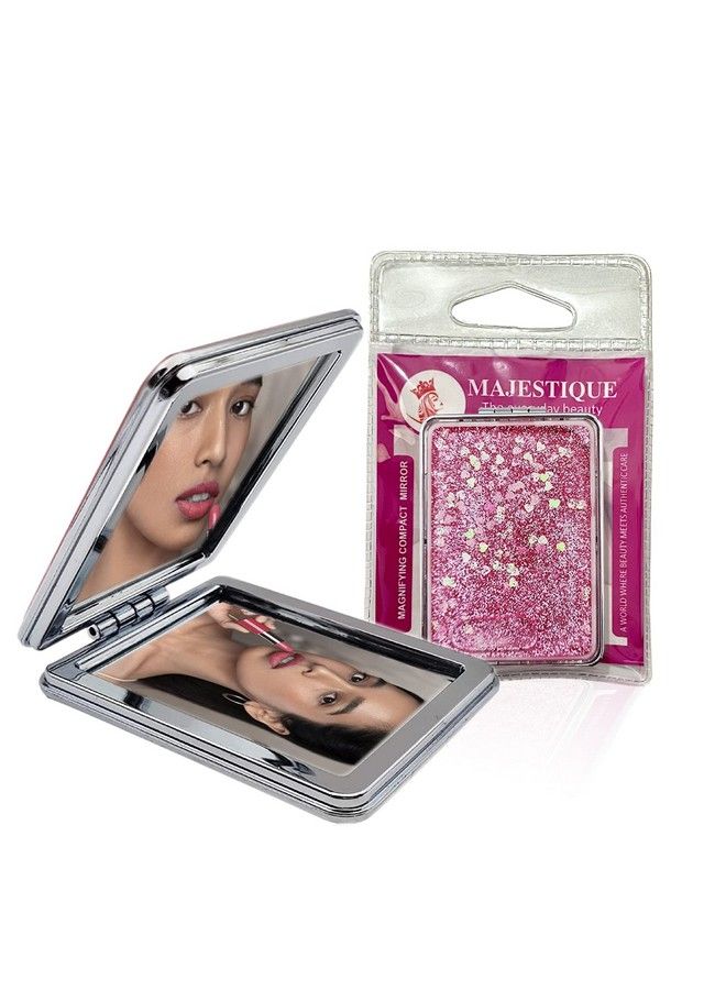MAJESTIQUE Doublesided Portable Compact Makeup Mirror Creative Quicksand Makeup Mirror Glitter Foldable Fashion Hand Mirror Portable Travel Pocket Makeup Mirror (Color May Vary) - Image 2