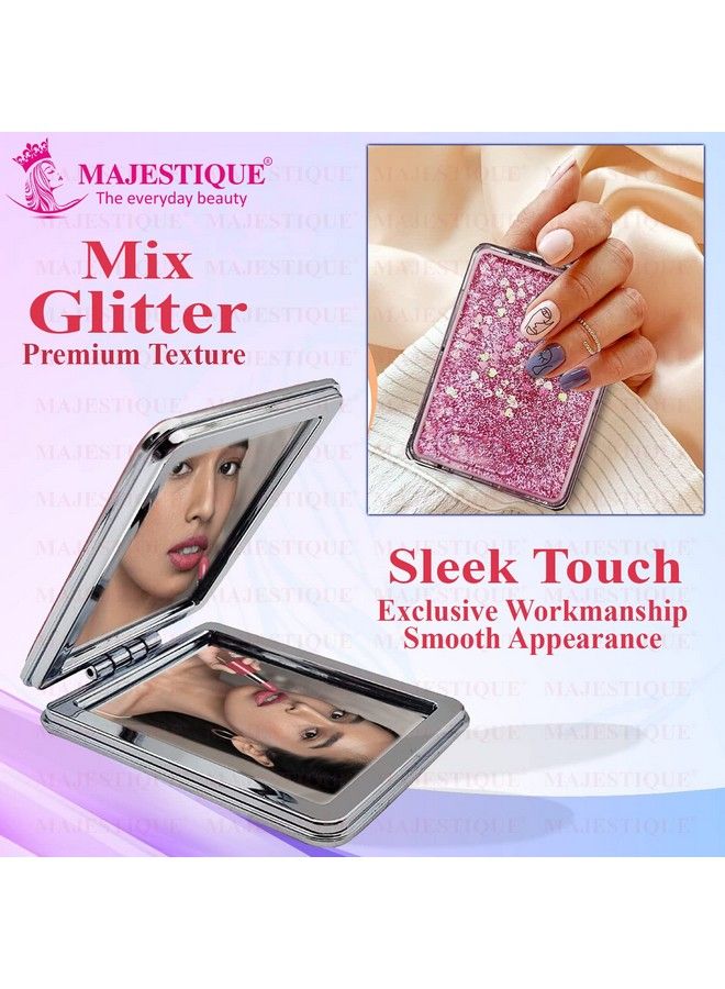 MAJESTIQUE Doublesided Portable Compact Makeup Mirror Creative Quicksand Makeup Mirror Glitter Foldable Fashion Hand Mirror Portable Travel Pocket Makeup Mirror (Color May Vary) - Image 5
