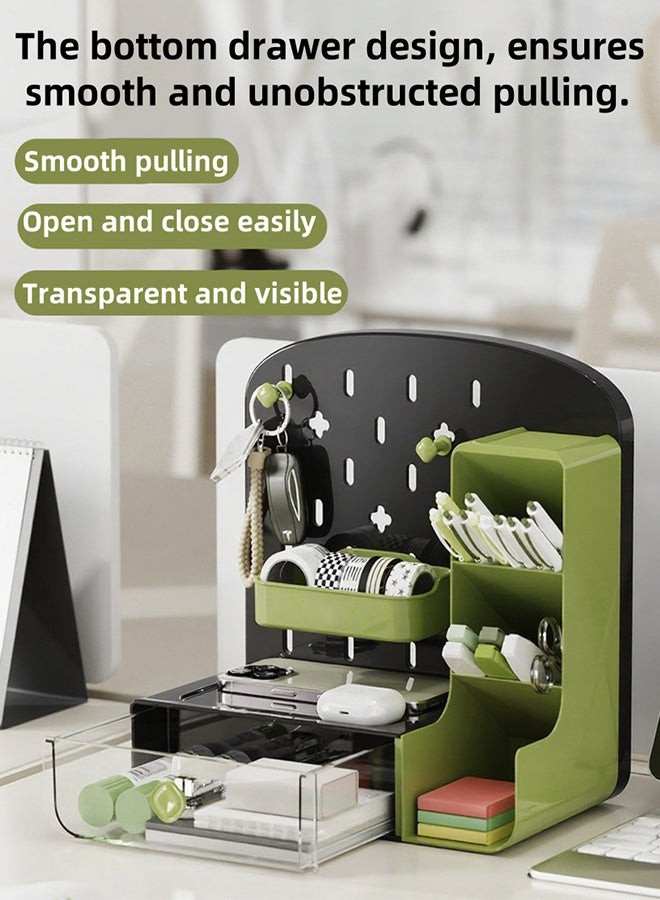 Desktop Storage Rack, Pen Holder, Desktop Drawer Box, Storage Box, With Drawers And Three Compartments, Pegboard, Hook Storage Board, Suitable For Desk And Office Desk Clutter Storage. - Image 5