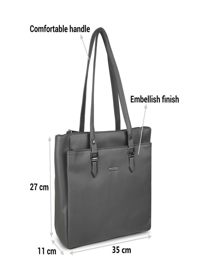 Metro Women Grey Faux Leather Multi-Compartment Shoulder Bag with Flat Handles (66-445) - Image 3
