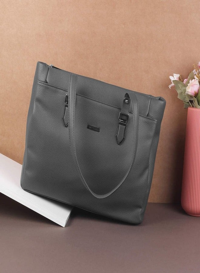 Metro Women Grey Faux Leather Multi-Compartment Shoulder Bag with Flat Handles (66-445) - Image 2