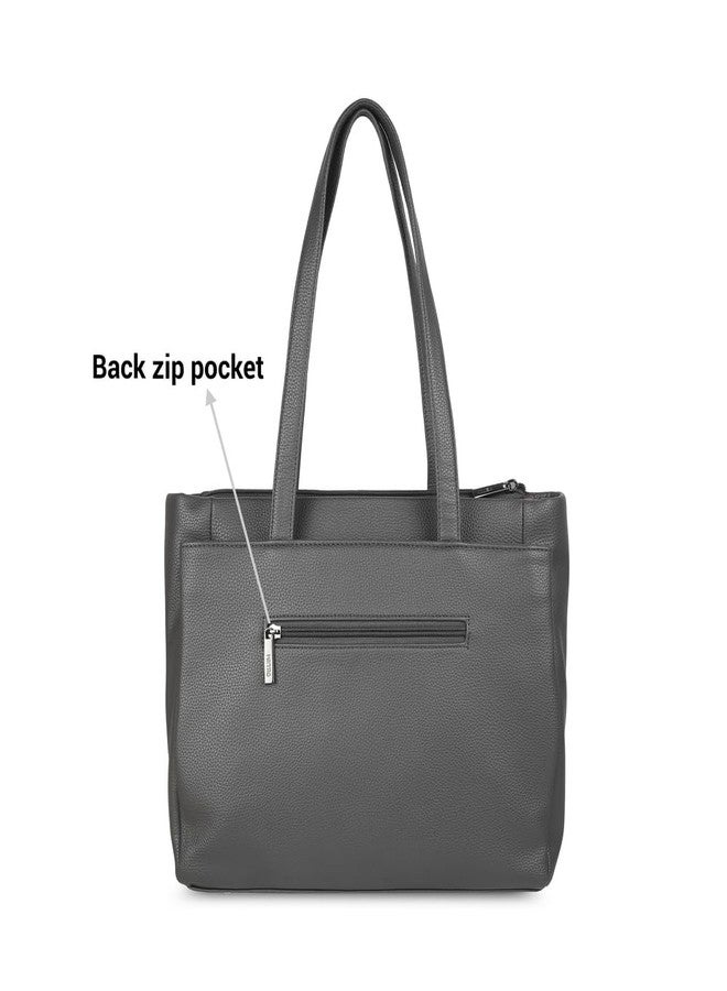 Metro Women Grey Faux Leather Multi-Compartment Shoulder Bag with Flat Handles (66-445) - Image 4