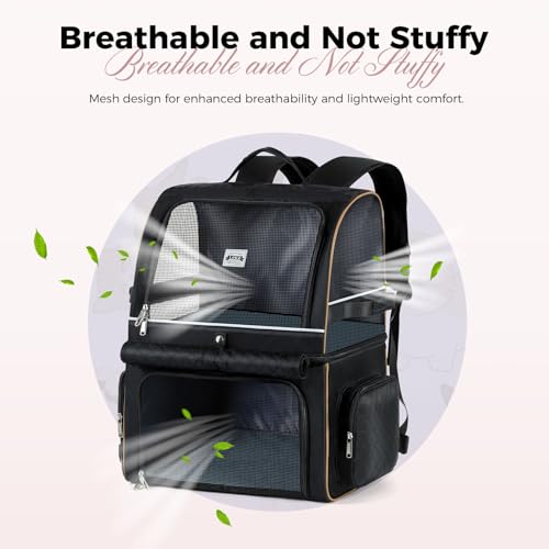 Lekebobor Double Cat Backpack Carrier for 2 Cats, Double-Compartment Pet Carrier Backpack for Two Small Cat or One Medium Cat, Cats Carrier Backpack Dog Carrier Backpack Fits Up to 24 Lbs,Black - Image 4