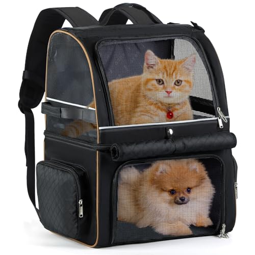Lekebobor Double Cat Backpack Carrier for 2 Cats, Double-Compartment Pet Carrier Backpack for Two Small Cat or One Medium Cat, Cats Carrier Backpack Dog Carrier Backpack Fits Up to 24 Lbs,Black - Image 1