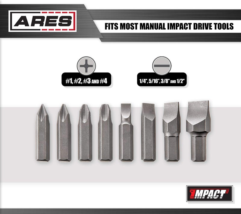 ARES 70013-8-Piece S2 Steel Impact Driver Bit Set - Includes Phillips 1,2,3,4 and Slotted 1/4-Inch, 5/16-Inch, 3/8-Inch and 1/2-Inch Bits - High Alloy S2 Steel Construction - Image 3