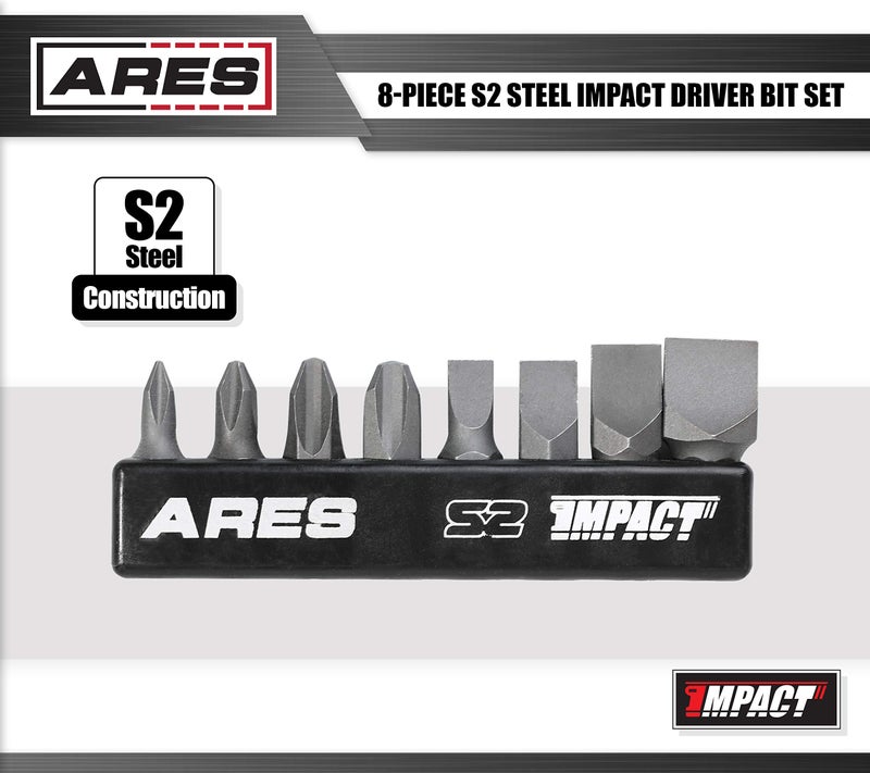 ARES 70013-8-Piece S2 Steel Impact Driver Bit Set - Includes Phillips 1,2,3,4 and Slotted 1/4-Inch, 5/16-Inch, 3/8-Inch and 1/2-Inch Bits - High Alloy S2 Steel Construction - Image 2