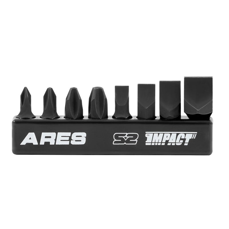 ARES 70013-8-Piece S2 Steel Impact Driver Bit Set - Includes Phillips 1,2,3,4 and Slotted 1/4-Inch, 5/16-Inch, 3/8-Inch and 1/2-Inch Bits - High Alloy S2 Steel Construction - Image 1