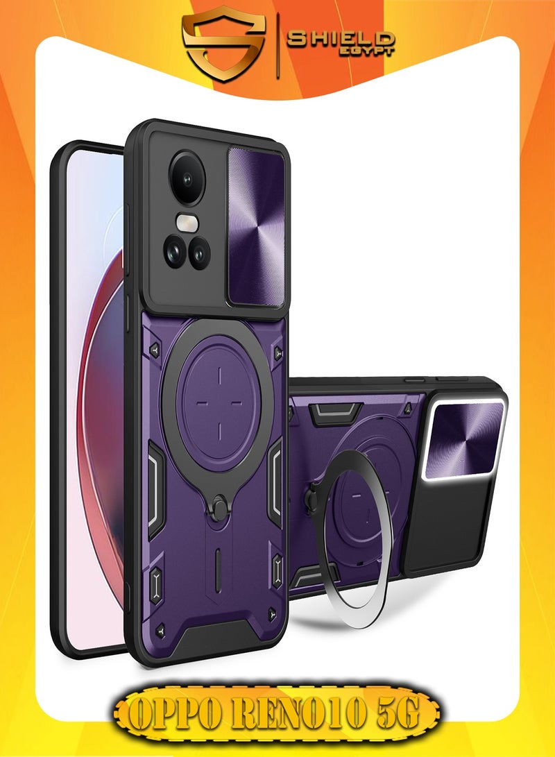 SHIELD EGYPT For Oppo Reno10/Reno10 Pro Armored Camera Shield Cover Camera Lend Protection, Built-in 360° (Purple)