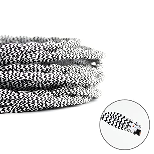 PRUNLLA 25ft Fabric Cloth Covered Lamp Twisted Wire,PRUNLLA Vintage 18/2 Industrial Electrical Cord,18-Gauge Antique Style for Retro Lamp,DIY Projects(Black&White Zigzag) - Image 2