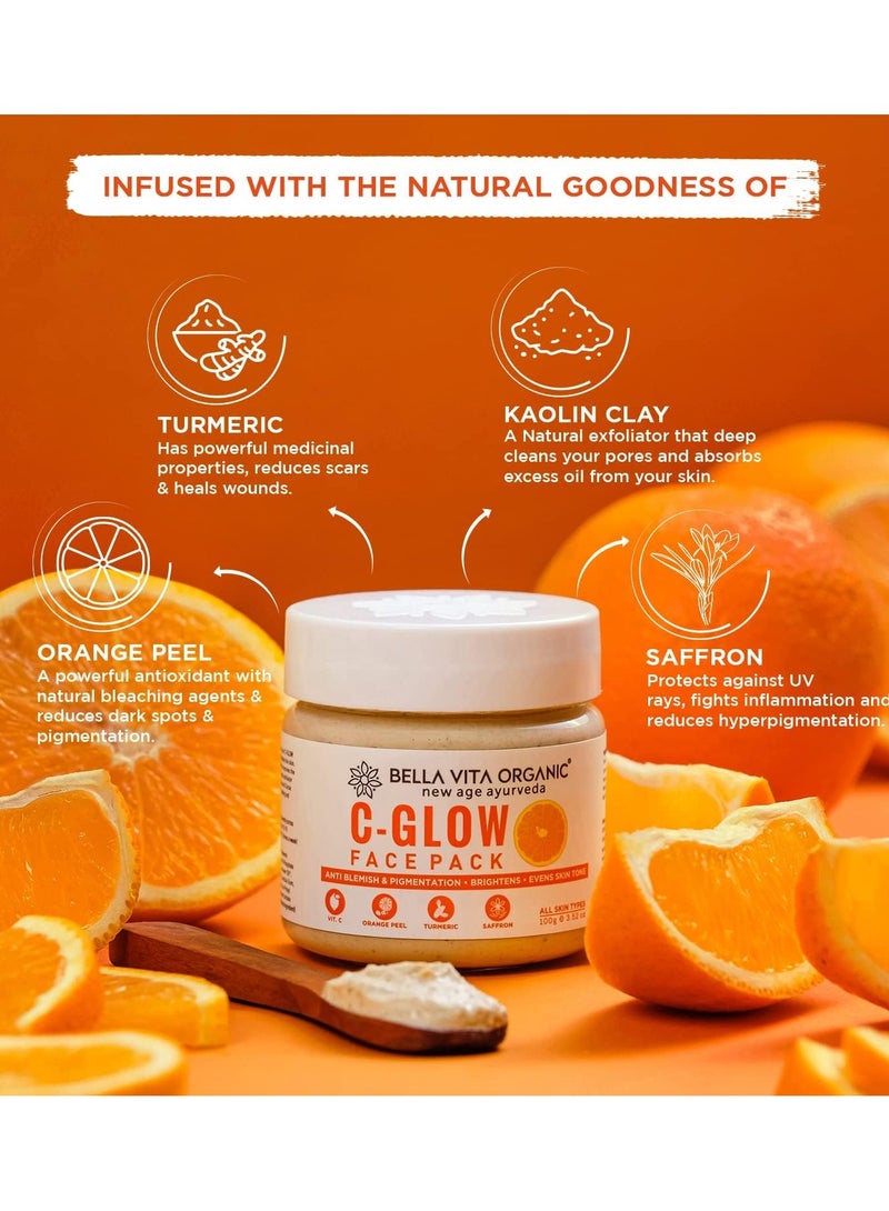 Bella Vita Organic C Glow Face Pack for Brightening, Dark Spots, Pigmentation and Tan Removal with Vitamin C, Turmeric Best for All Skin Types , 100 gm - Image 2