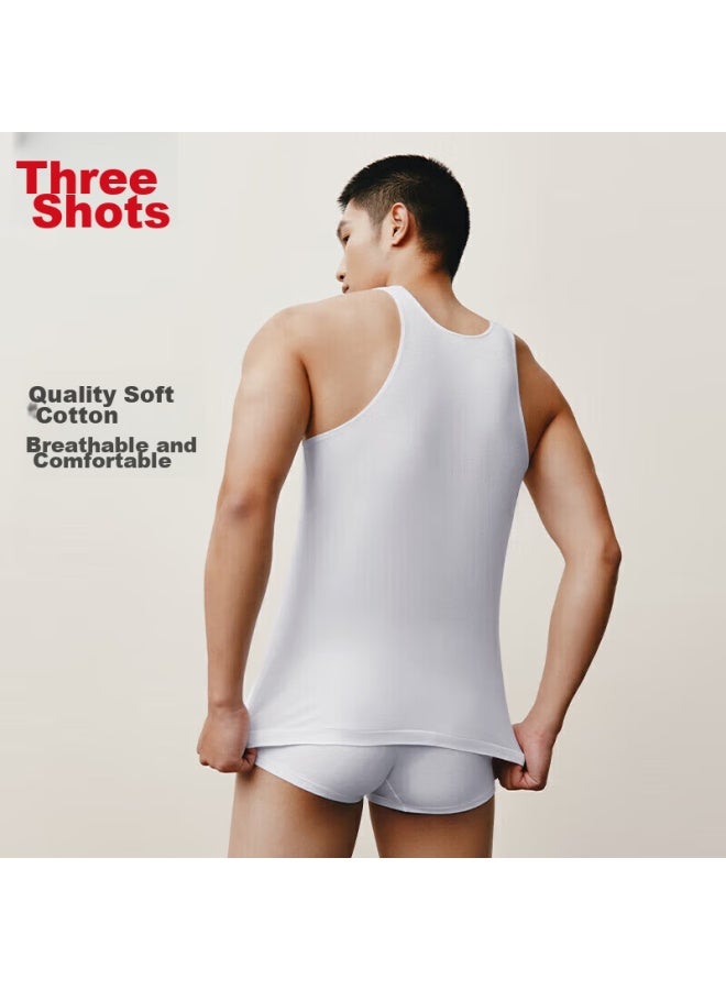 THREEGUN Sanqiang 100% Cotton Tank Top For Men, White Thin Sports Loose Undershirt, Undershirt - Image 3