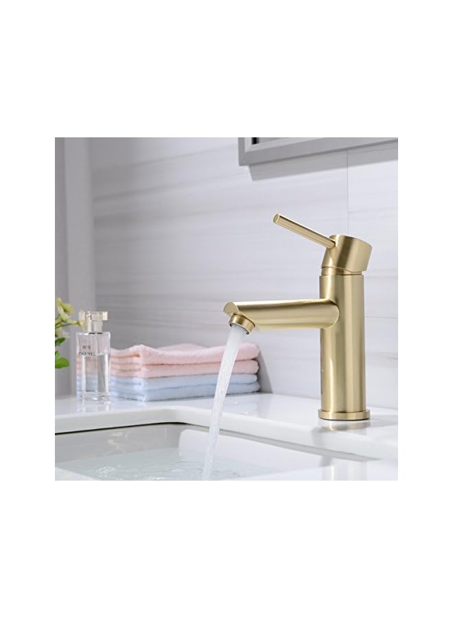 The Bros Brass Brushed Gold Single Lever Bathroom Basin Mixer Tap Sink Faucet,Short - Image 2